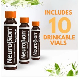 Neuro Energy Liquid Dietary Supplement – 10 Vials (8.5 oz) with Amino Acids, B-Complex Vitamins, Zinc & Chromium for Brain Health & Fitness Support