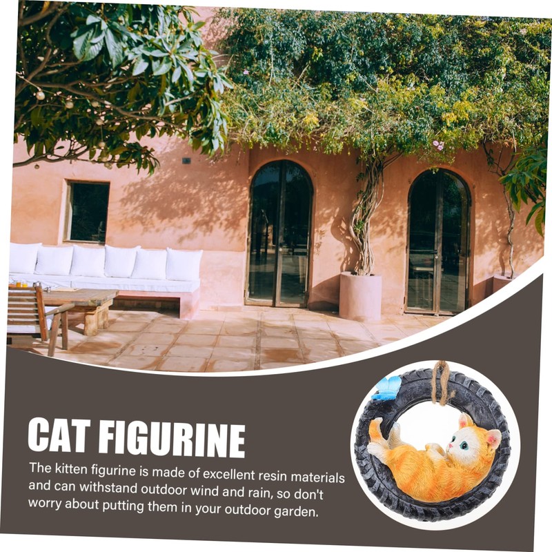 Outanaya Cat Figurine Kitten Lying in Tire Desktop Cat Ornament