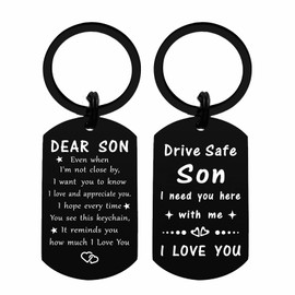 Son Gifts from Mom Dad - Drive Safe Son Keychain, I Love You Son's Birthday Gifts, Best Keychain Gift for Our Teen Adult Little Boy