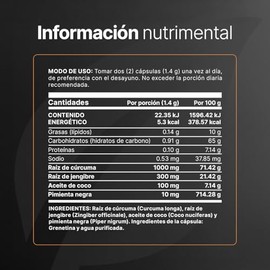 Cúrcuma + Jengibre 90 Cápsulas 1400 mg por porción. Adicionado con Aceite de Coco. Ingredientes naturales. Turmeric + Ginger B Life