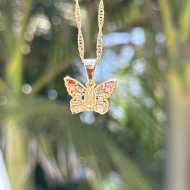 Virgen Mary Butterfly Necklace - Color: Mutli-Color