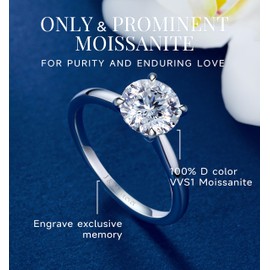 MomentWish Wedding Ring, 1Carat Moissanite Promise Ring for Women, D Color VVS1 Simulated Diamond 925 Sterling Silver Solitaire Rings-Size5