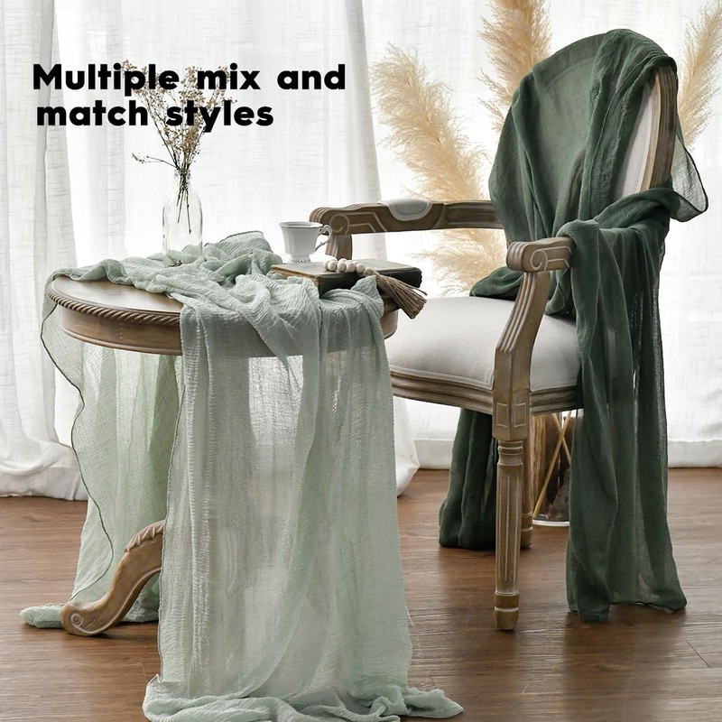 Artoid Mode Boho Sage Green Gauze Wedding Cheesecloth Table Runner,