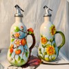 Windefun 18.26oz/540ml Ceramics Olive Oil Dispenser Bottle,Hand Painted Reliefs Oil