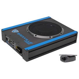 Rockville USS8 8" 600W Slim Under-Seat Active Car/Truck Subwoofer, 150W RMS, Built-in Amp, 3 Ohm, CEA-2006 Compliant, Bass Knob, for Tight Spaces