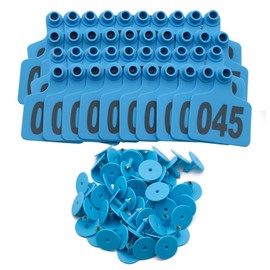 100PCS Cattle Ear Tags Numbered 001-100, Plastic Livestock Animal Ear Tag for Cows Goats Sheep Pigs Animal Identification Earring Tagger (Blue)