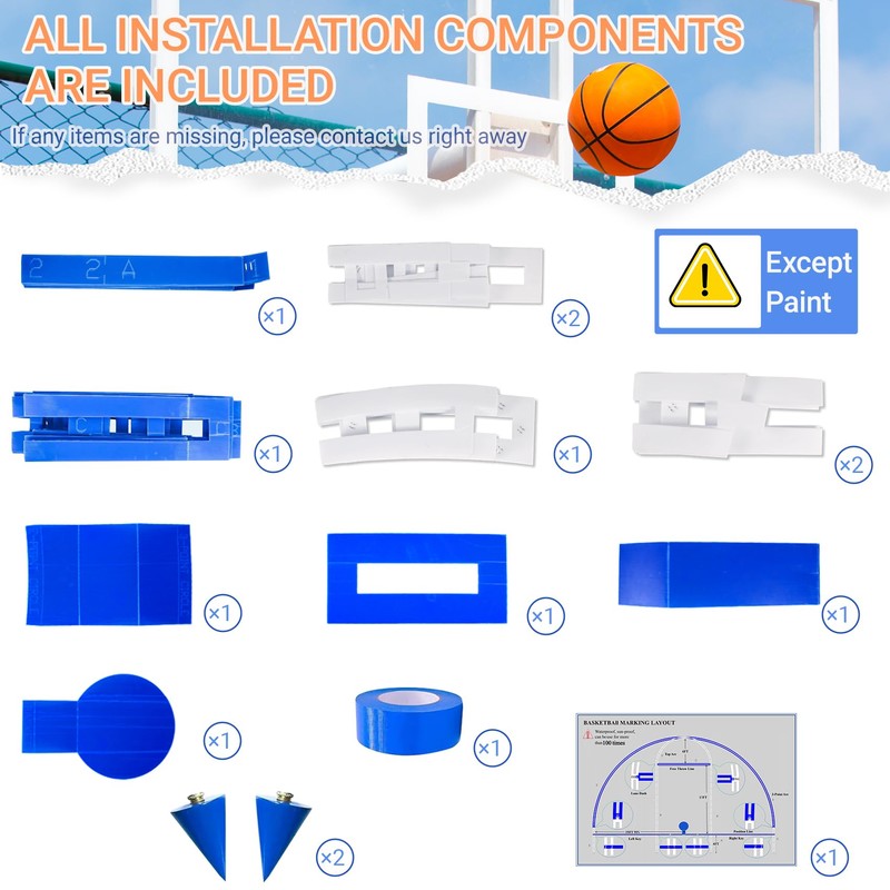 Basketball Court Stencil Kit for Concrete,Basketball Court Marking Kit