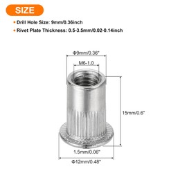 sourcing map 60Pcs Rivet Nuts Flat Head, M6 Stainless Steel 304 Threaded Insert Nuts Knurled Body