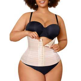 Nebility Waist Cincher Shapewear Tummy Control Plus Size Waist Trainers for Women Belly Trimmer Body Shaper Corset Girdle(4X,Beige Plus Size)