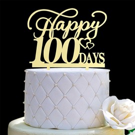 Decoración para tartas Happy 100 Days para baby shower, decoración de tartas Hello Baby 100th Day, decoración de fiesta de celebración de bebé, espejo acrílico dorado