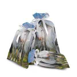 Horses Welsh Pony Grassland Christmas Drawstring Bags for Gifts Velvet Set, Christmas Sacks 3 Pc for Home Familys Decor