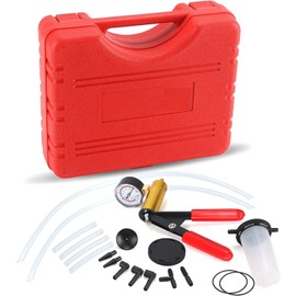 EZONEDEAL 2 in 1 Brake Bleeder Kit Hand held Vacuum Pump Test Set for Automotive with Protected Case,Adapters,One-Man Brake and Clutch Bleeding System(Red)