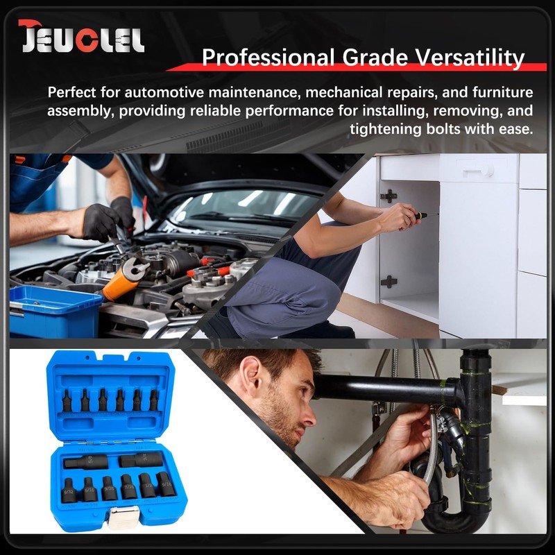 JEUCLEL 14Pcs Impact Grade Allen Bit Socket Set, SAE Hex