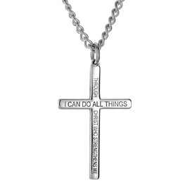 Shields of Strength Men's Stainless Steel Philippians 4:13 Cross Necklace - Christian Jewelry