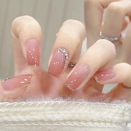 BHIDENAW Nail Tips, 24 Pieces, Nail Tips, Short, Spring and Summer, Popular Japanese Style, Cute, Simple, Stylish, Coming of Age Ceremonies, School Entrance Ceremonies, Graduation Ceremonies,