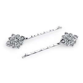1928 Bridal Floral Inspired Crystal Bobby Pin Set, (2 Pcs)