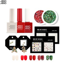 JELLO JELLO Christmas Gel Nail Colors + Glitters + Parts Special Set 9items, Type:Snow A