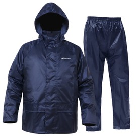 Rain Suits for Men Women Waterproof Work Lightweight Rainwear Rain Coat Rain Gear (Blue, Large)