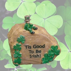 BANBERRY DESIGNS Shamrock Desktop Stone - 2 1/2" H Paperweight - Tis Good to Be Irish - Small Rock with Green Shamrocks and a Leprechaun
