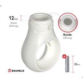 BAUHELD Awning Eyelet 12 mm Plastic [Made in Germany] - Bracket for Awning Crank with Ball Hook - Crank Eye in Traffic White - RAL9016 - With Clamping Pin - Pin Width 4 mm - Height 52.5 mm