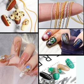 XEAOHESY 9 Pieces Alloy Gold Silver Nail Chains for Nail Art Metal Punk Nail Art Chains Gold Silver Nail Charms Gold Silver Nail Art Chains for Women Girls Nail Art(19.7inch)