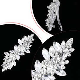 Yuanchu Crystal Rhinestone Hair Clip, Flower Hair Barrette Silver Bridal Hair Accessory Sparkly Flower Wedding Barrette for Wedding Bride Long Hair