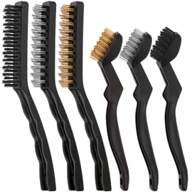 Swpeet 6Pcs Wire Brushes Cleaning Set, 6Pcs 6.4 Inch and 8.5 Inch Brass Stainless Steel Nylon Wire Brushes with Curved Handle Grip, Welding Brush for Cleaning Welding Slag, Rust and Dust
