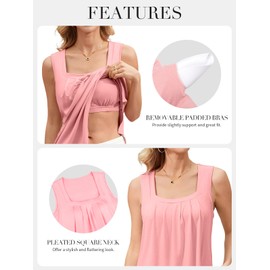 V FOR CITY Women Flowy Tank Top with Built in Bras Pleated Square Neck Tunic Tops Loose Summer Tanks Shirts Coral 2XL