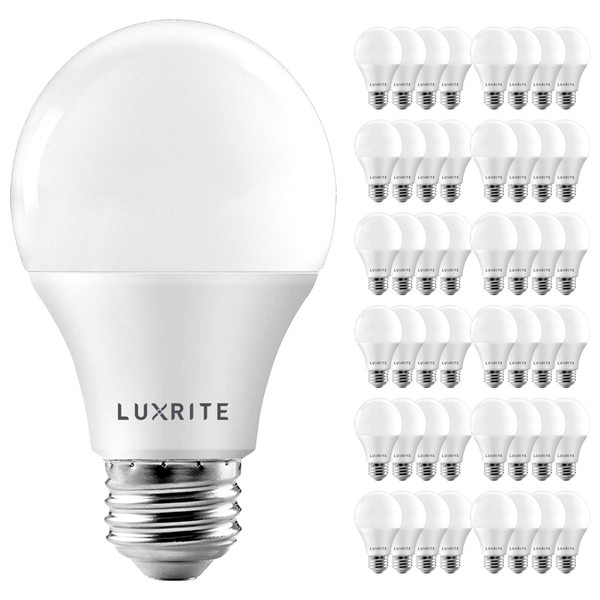 LUXRITE A19 LED Bulb 60W Equivalent, 2700K Warm White, 800 Lumens, Dimmable Standard LED Light Bulbs 9W, Enclosed Fixture Rated, Energy Star, E26 Medium Base - Indoor and Outdoor (48 Pack)