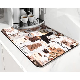 Coffee Bar Mat Accessories for Countertop Absorbent Hide Stain Rubber Backed Dish Drying Mats for Kitchen Counter Draining Pad Decor Gift (24x18in)