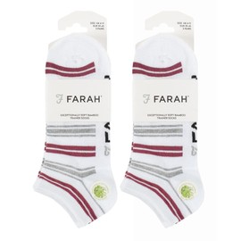 Farah Pack of 10 Men's Trainer Socks Quality Short Bamboo Socks, White Stripes