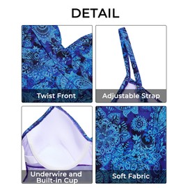 Aqua Eve Women Underwire Tankini Top Only Twist V Neck Swimsuit Top Flowy Bathing Suit Top No Bottom Blue Paisley 22W