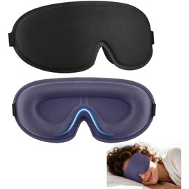 2 Piezas Antifaz para Dormir, Antifaz 3D Con Oscurecimiento Total 360°, Antifaces Cómodos Para Dormir, Siesta Y Viaje (Gris Azulado+Negro)