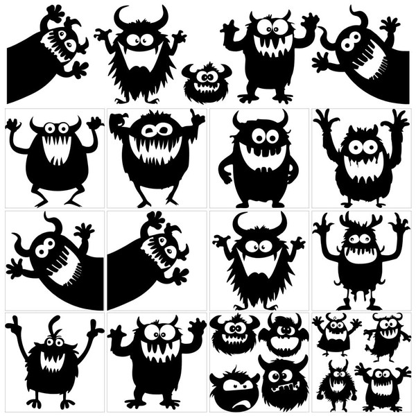 AHANDMAKER 12 Sheets Funny Cute Monster Window Stickers Monster Silhouette