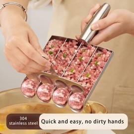 inoske 4-in-1 Stainless Steel Meatball Maker, Kitchen Meatball Scoop Ball Maker Tool with Cleaning Brush & Meatball Spoon & Spoon for Quickly Making Meatballs & Shrimp Balls