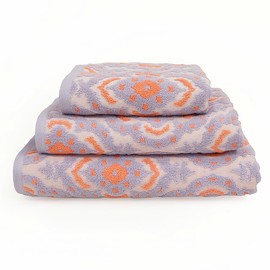 Allure IKAT Design Pack of 2 Bath Towels 70 x 125cm - 100% Cotton Patterned Jacquard Bathroom Towels (Lilac/Coral)
