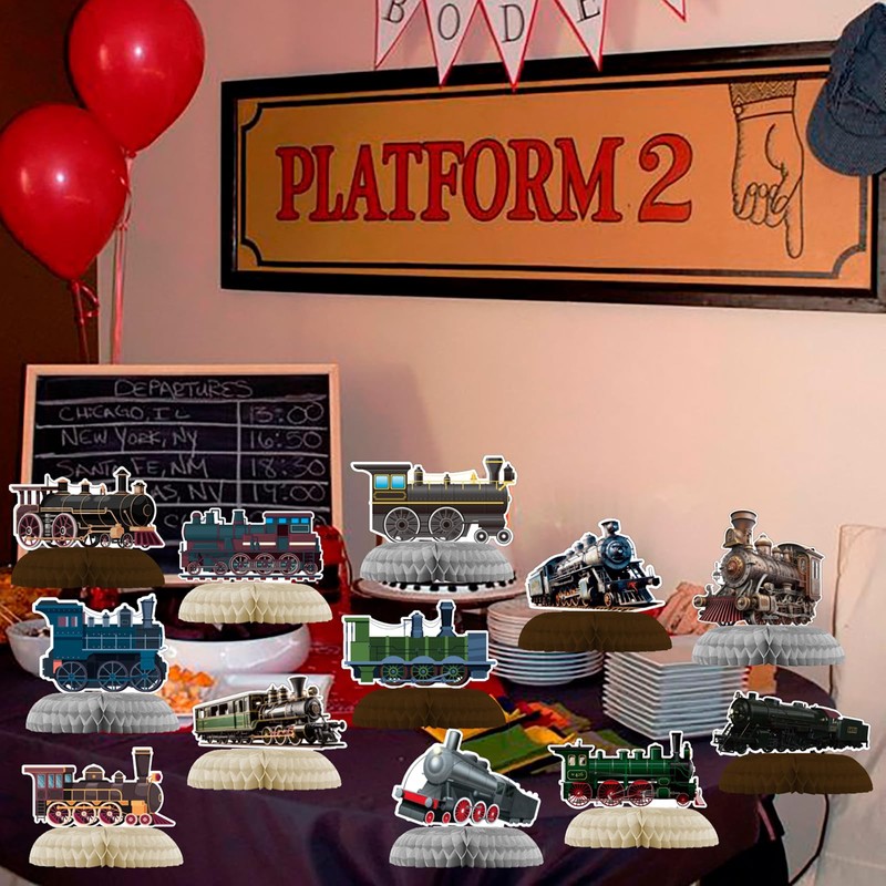 POMNUG 12-Pack Train Honeycomb Centrepieces Retro Train Centrepieces Table Decorations