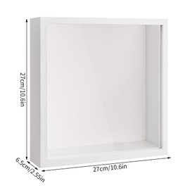 3D Shadow Box, Deep Display Box for Wall and Tabletop, Wooden Deep Box Frame Picture Frame for Memorabilia Medal Tickets Crafts Flower (White 27x27cm)