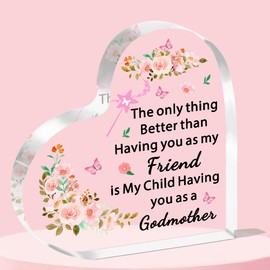 JETTOP Godmother Gifts Godmother Birthday Gifts Godmother Christmas Mothers Day Heart Acrylic Plaque Godmother Gifts for Godchild Having You as A Godmother