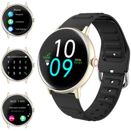 WILLFITME Smart Watch (Answer/Make Call), 1.43'' Fitness Tracker Round Metal Smartwatches, Heart Rate Sleep Pedometer Calories, 100+ Sports Modes, Women's Men's Gift Fitness Watch (Black Gold)
