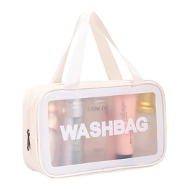 Vinyl Pouch, Clear Pouch, WiViVi Waterproof Travel Pouch, Travel Set, Hot Spring Bag, Translucent PVC Material, Cosmetics Pouch, Makeup Pouch, Spa Bag, Makeup Storage, Large Capacity, Bath Pouch (White, Large, One Pack)