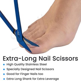 Toenail Scissors Extra Long, 19 cm, Stainless Steel with Micro Teeth (Blue..)