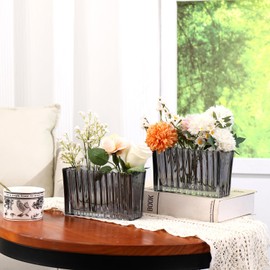 MCMCNCUIU Crystal Vases, Glass Vases for Flowers, Flower Vases Set of 2, Black Glass Vases, Rectangle Vases for Centerpieces, Small Vases Living Room, Bedroom, Kitchen, Dining Table, Wedding