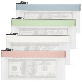 4Pcs Money Bags with Zipper, Money Pouch Cash Envelopes Bank Bag, Clear Money Organizer Money Envelopes for Cash, Multi-Purpose Cash Organizer Cash Holder Cash Wallet for Money Coin Tool (4Colors)