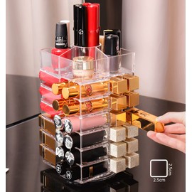 Sooyee Lipstick Organizer,53 Spaces 360 Degree Spinning Lipstick Holder,Acrylic Cosmetic Display Cases for Lipstick, Brushes, Bottles, and more,Clear