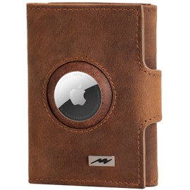 Marc Peter® Washingon Leather Slim Wallet - Airtag Wallet with Coin Compartment | RFID Protection Small Mini Wallet Credit Card Holder, Tan, Classic