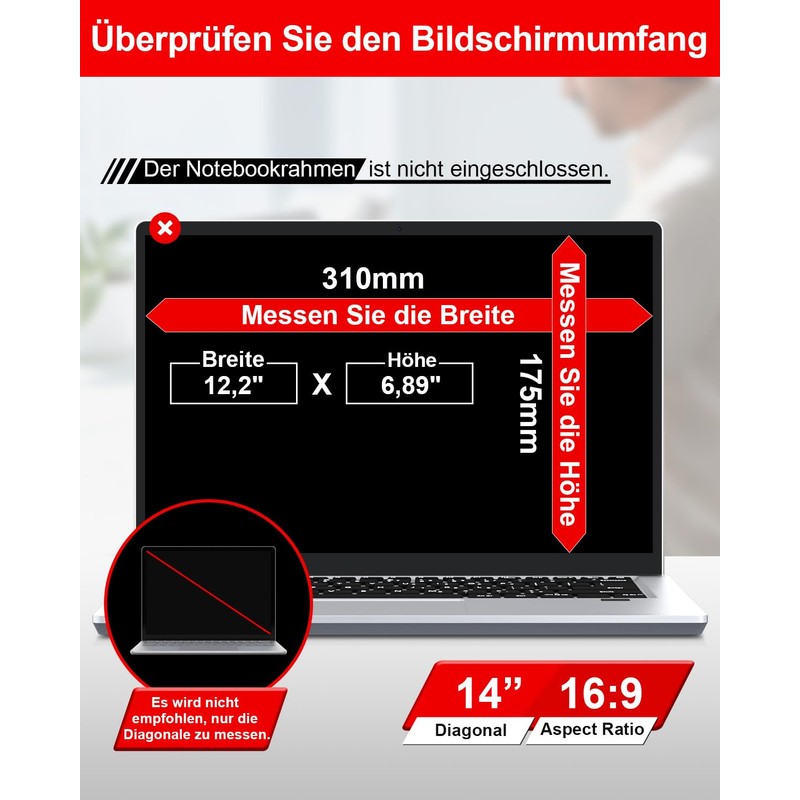 ZOEGAA Privacy Screen Protector Laptop 14 Inch 16:9