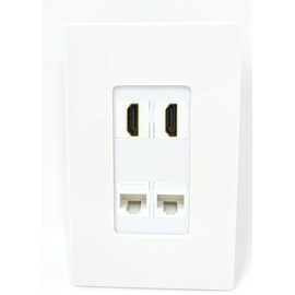 RiteAV - 2 x HDMI and 2 x Cat5e Ethernet Port Wall Plate Decorative Screwless - White