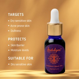Indulgeo Essentials Wonder Gold Beauty Oil (15 mL) | 24K Gold Infused Makeup Face Primer for Dry and Sensitive Skin