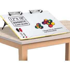 Visual Edge - Slant Board for Writing - Adjustable, Portable Workstation with Magnetic Whiteboard & 22° Angle for Optimal Writing & Reading - Ergonomic Desk for Teachers & Students - Yellow